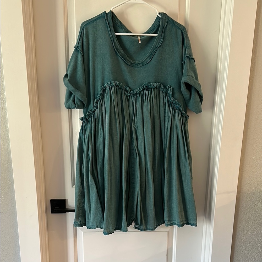Free People Teal Ruffled Tunic Dress
